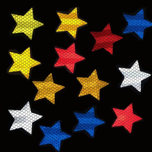 Image of 100Pcs Warning Reflective Stickers, Reflective Decals Waterproof Reflector Tapes Safety Stickers Night Visibility Adhesive Stickers for Motorcycle Bicycle Car (Star-Shaped)