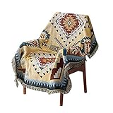 PHNAM Throw Blanket with Fringe for Couch Bed Soft Decorative Cozy Cotton Woven Knit Warm Bed Throws Reversible for Chair, Sofa, Living Room, Bedroom (51x63 inches)(C)