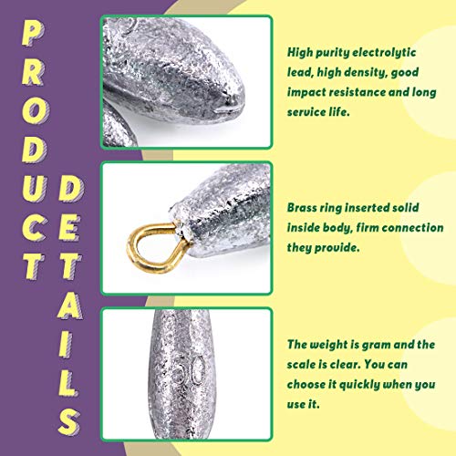 image for Swpeet 10Pcs 50g Fishing Sinkers Raindrop Shape Bullet Weights Sinkers