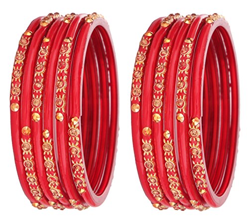 Image of NMII Glass and Studded with Zircon Gemstone or Beads Glossy Finished Bangle set for Women and Girls