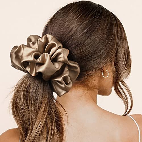 Ceelgon Large Silk Satin Scrunchies For Women Big Scrunchies Jumbo Satin Hair Ties Oversized Hair Scrunchies For Thick Curly Hair Pack Of 6 (Pink,Champagne,Ivory,Gold) #TOP6
