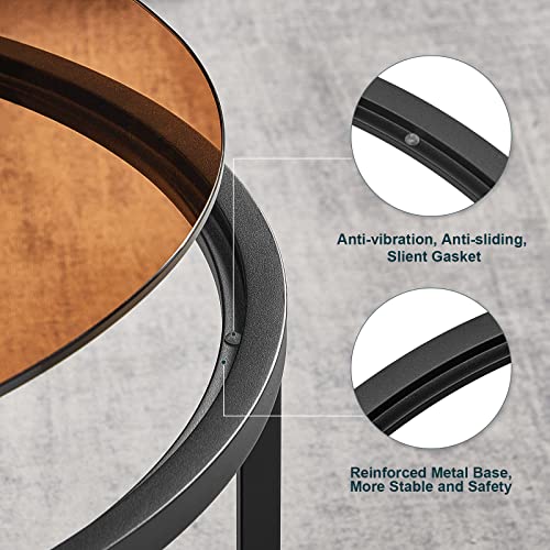 Saygoer Glass Coffee Table Round Modern Coffee Tables Small Mid Century Coffee Table For Living Room Home Office Simple Retro Table Top With Metal Frames, Easy Assembly, Brown Black #TOP3