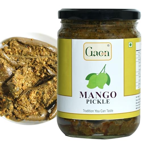 GAON Mango Pickle 600g | Aam ka Sookha Achar | Very Less Oil | Homemade Desi Mango Achar | Seedless (No Guthli) | Dry Mango Pickle | 600 gm Glass Jar