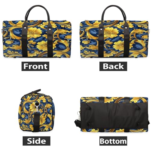 Travel Duffle Bag Gold Sunflowers Foldable Travel Bags for Men Women, 17 Inch Gym Bag Workout Bag Carry on Weekender Overnight Bag for Gym Travel2