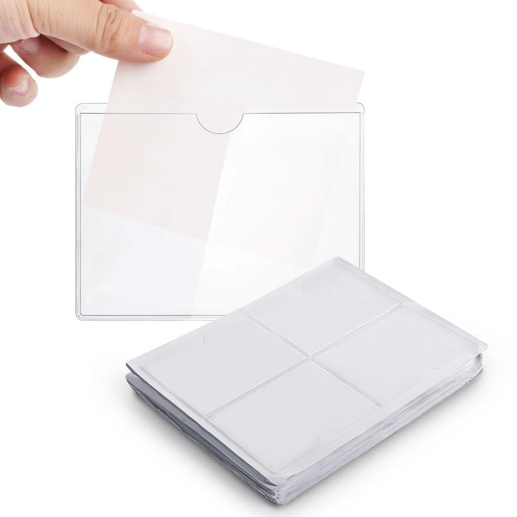 Zestaw 200 kieszonek na karty, przezroczyste etui na karty, samoprzylepne uchwyty na etykiety, 8 x 11 cm etui na wizytówki, wodoodporne otwieranie od góry