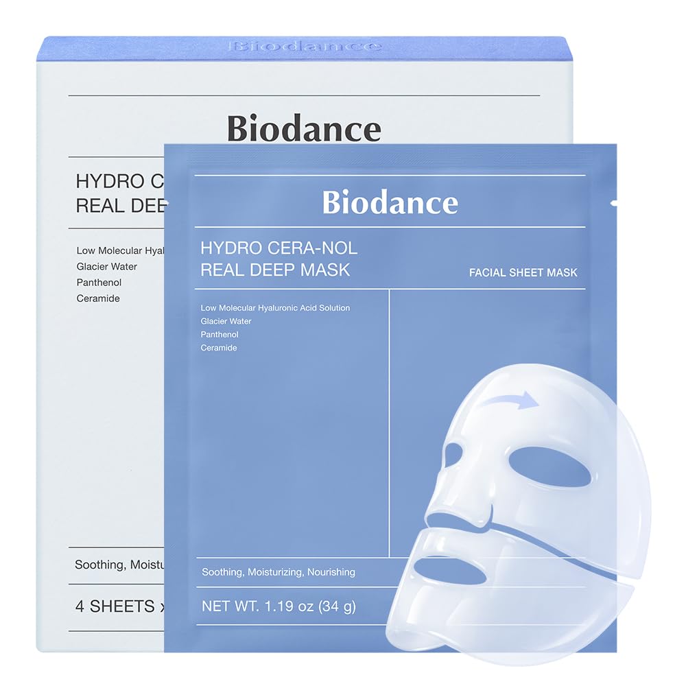 BIODANCE Hydro Cera-nol Real Deep Maske, Overnight Hydrogel Maske, beruhigend, feuchtigkeitsspendend, nahrhaft, 34g x 4 St.