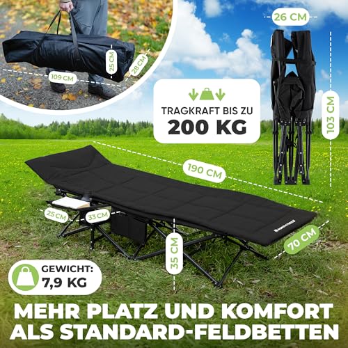 𝐍𝐎𝐑𝐃𝐈𝐂𝐓𝐑𝐀𝐈𝐋𝐒 Feldbett Campingbett klappbar XXL gemütliche Campingliege Faltbar & leicht für Outdoor Gästebett, Liege, Klappbett, Angelliege, Camping Karpfenliege mit superweicher Matratze