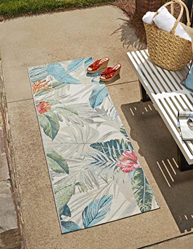 Unique Loom Outdoor Botanical Collection Area Rug - Kula (2' 7" x 7' 1" Runner, Multi/ Gray)