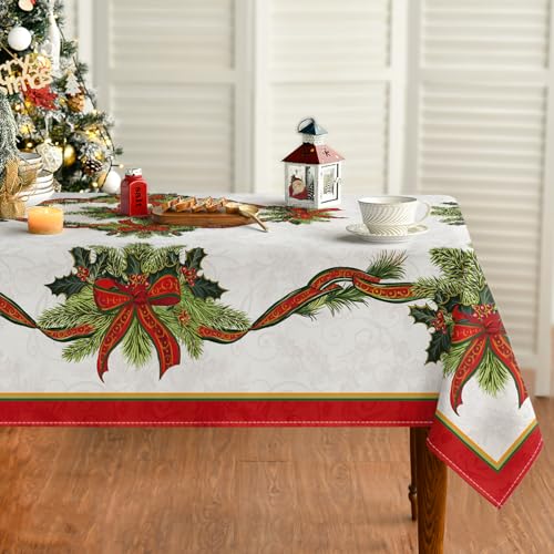 Weihnachts Tischdecke 110X140 22 Artoid Mode Poinsettie Ribbon Blumen Blätter Schleifen Weihnachten...