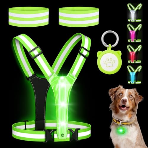 Mexlyca LED Reflective Vest Safety Gear 5 Lights Colors High Visibility Reflective Running Gear for Dog Walking Running Cycling Adjustable for Men Women Kids - Dog Light with USB Rechargeable