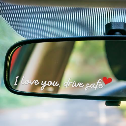 Image of I Love You Drive Safe Mirror Stickers, 3 Pcs Cute Car Mirror Stickers, Drive Safe Car Decals for Women, Vinyl Decal Sticker Cars Decor, Funny Cars Accessories Valentines Day Gifts (White)