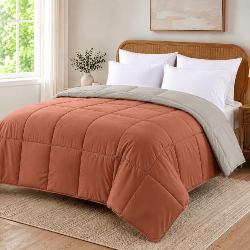 Image of Modern Threads Comforter Duvet Insert, Reversible Quilted Down Alternative Comforter with Corner Tabs, All Season Bedding, California King, Orange Rust /Beige