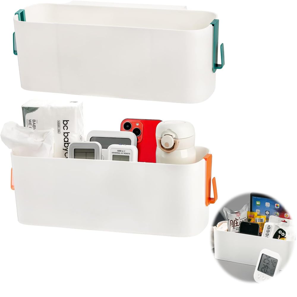 Azonee 2 Pack Bedside Caddy Organizer, Plastic Bed Shelf with Multi Storage Pockets and Hooks, Ideal for Dorms, Kids Loft Beds, RVs, Bathrooms, and College Students