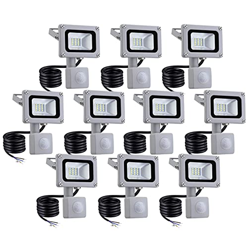 HZWMQDLF - Proyectores LED de 10 W, apliques de pared de jardín con detector de movimiento PIR, luz de inundación diurna impermeable IP65 800 LM 6000 K-6500 K Lámpara de trabajo de seguridad p