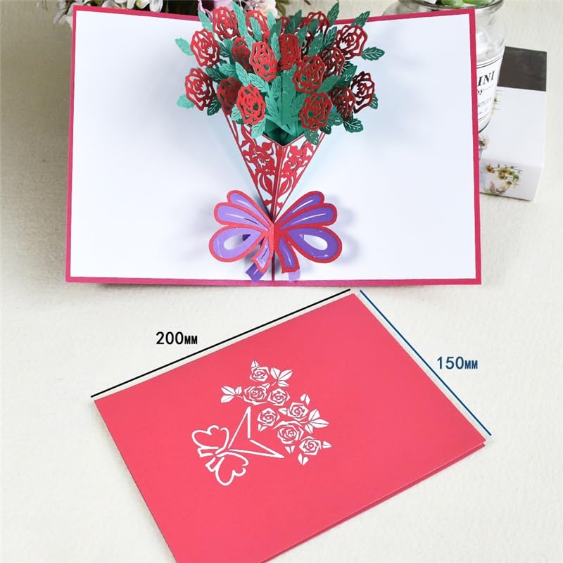 Glückwunschkarte 3D Rose Blumen Blumenstrauß Pop-Up-Karte for Valentines Birhtday Muttertag Alle Gelegenheiten Grußkarte (10 Packung)