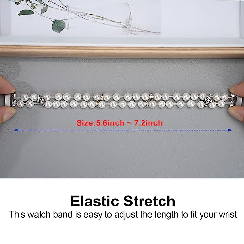 Image of Wongeto Compatible with Fitbit Luxe Bands,Fashion Handmade Elastic Stretch Pearl Bracelet Women Replacement Strap for Fitbit Luxe accssorises