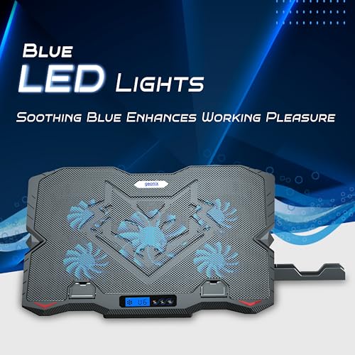 Image of Geonix Gaming Laptop Cooling Pad, LED Lights (1-6 grade), Computer Cooler Stand, 5 Quiet Fans for 15.6-18 Inch Laptops, 5 Stand adjustable point, PC Notebook Heat Dissipation (Black)