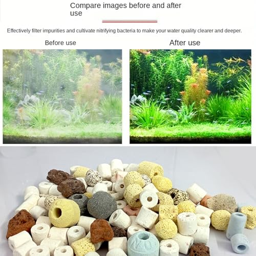 Image of Jainsons Pet Products Aquarium Fish Tank 12 in 1 Filter Media, Ceramic Rings Bio Balls Porous Filter Biochemical Ball Activated Carbon Filtration for Aquarium Fish Tank Pond Fountain (400, Grams)