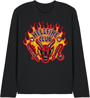 Stranger Things Unisex Stranger Things Hellfire Flames Unisex Long Sleeve T Shirt, Black T-Shirt (1er Pack)