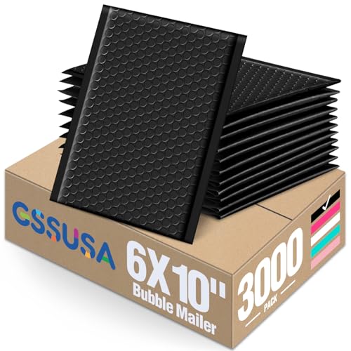 GSSUSA Black Bubble Mailers 6x10" 3000 Pack Padded Envelopes Self Seal
