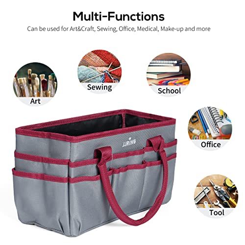 Image of JJRING Craft and Art Tote - 600D Grey Nylon Fabric Art Sewing Organizer Bag with Pockets - for Craft, Scrapbooking, Medical, and Office Supplies Storage