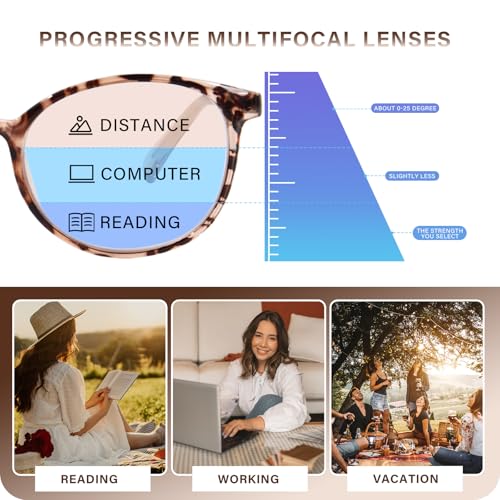Image of Progressive Multifocal Reading Glasses for Women Men, TR90 Fashion Blue Light Computer Readers