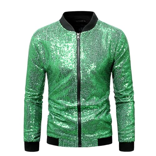 Generisch Chaqueta bomber brillante para hombre, con lentejuelas, brillante, con cremallera, hiphop, manga larga, discoteca, fiesta temática, carnaval, disfraz