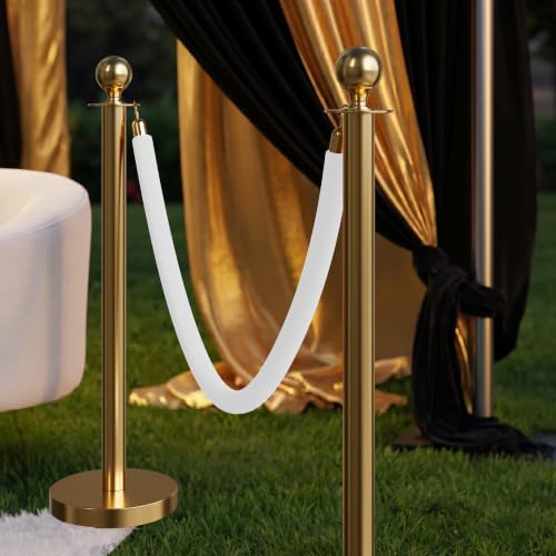 Image of 2PCS White Velvet Stanchion Ropes 5 Ft Crowd Control Ropes Barrier with Gold Hooks for Party Supplies,Photobooth Accessories, Prom,Birthday,Business,Wedding, Museums