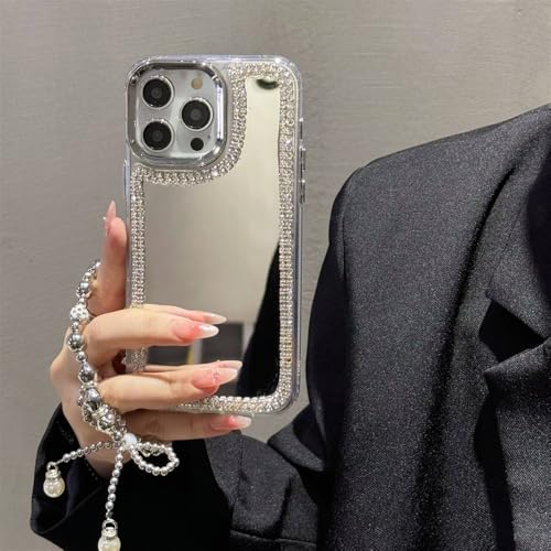 Étui de bracelet de miroir en diamant pour iPhone 13 argenté - 4