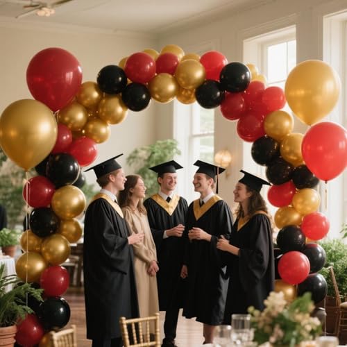 Image of 412Pcs Red Black Gold Balloons Arch kit,18 12 10 5 Inch Different Size Latex Balloons for Anniversary Casino Night Hollywood New Years Movie Night Birthday Decorations