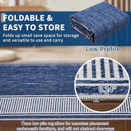 GarveeHome Area Rug 10x13 Modern Bordered Large Living Room Area Rug Washable Bedroom Throw Carpet with Rubber Backing Low Pile Stain Resistant Contemporary Rug for Dining Room Home Office, Blue - Image 5