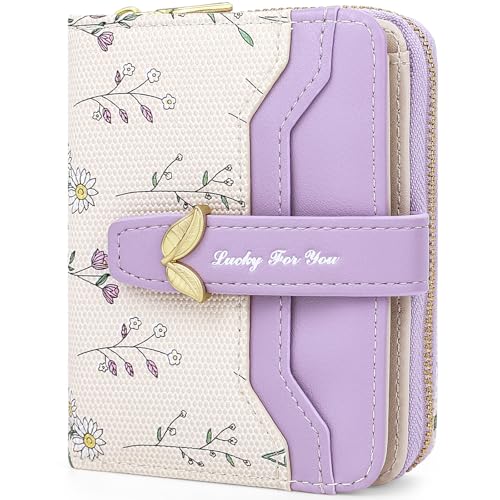 Small Wallet Womens Purple Flower Cute Wallet's Women Mini Wallets for Ladies Slim Change Purse for Ladies Bifold Wallet Womens With Zipper Coin Pocket Purses Card Holder for Women