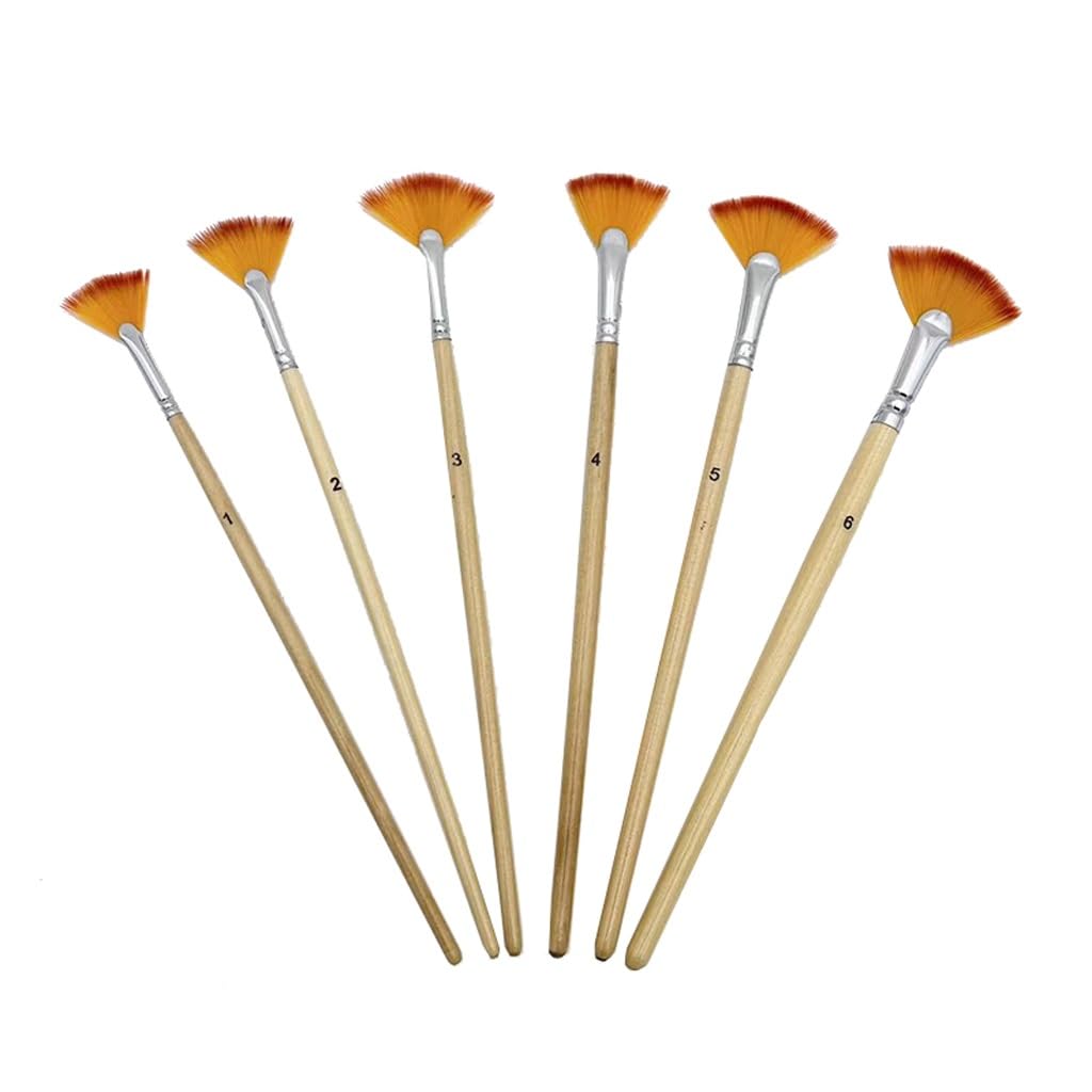 Set di 6 pennelli per Pittura, con Manico in Legno e setole in Nylon morbide Anti-Pelo, per Pittura acrilica, Acquerello e Olio (White Patch Five)