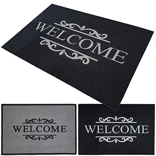 PROHEIM Fußmatte Welcome 40 x 60 cm Schmutzfangmatte Fußabstreifer Fußabtreter aus Baumwolle und Gummi - langlebig und robust, Farbe:Anthrazit Cover