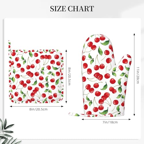 Mifsoiavv SET OF 4-2024.3.29-3 Cherry Fruit Pattern Oven Mitts And Pot Holders Sets Silicone Watercolor Cherries Kitchen Mitts Potholders Heat Resistant 4Pcs Oven Gloves Hot Pads thumb #2