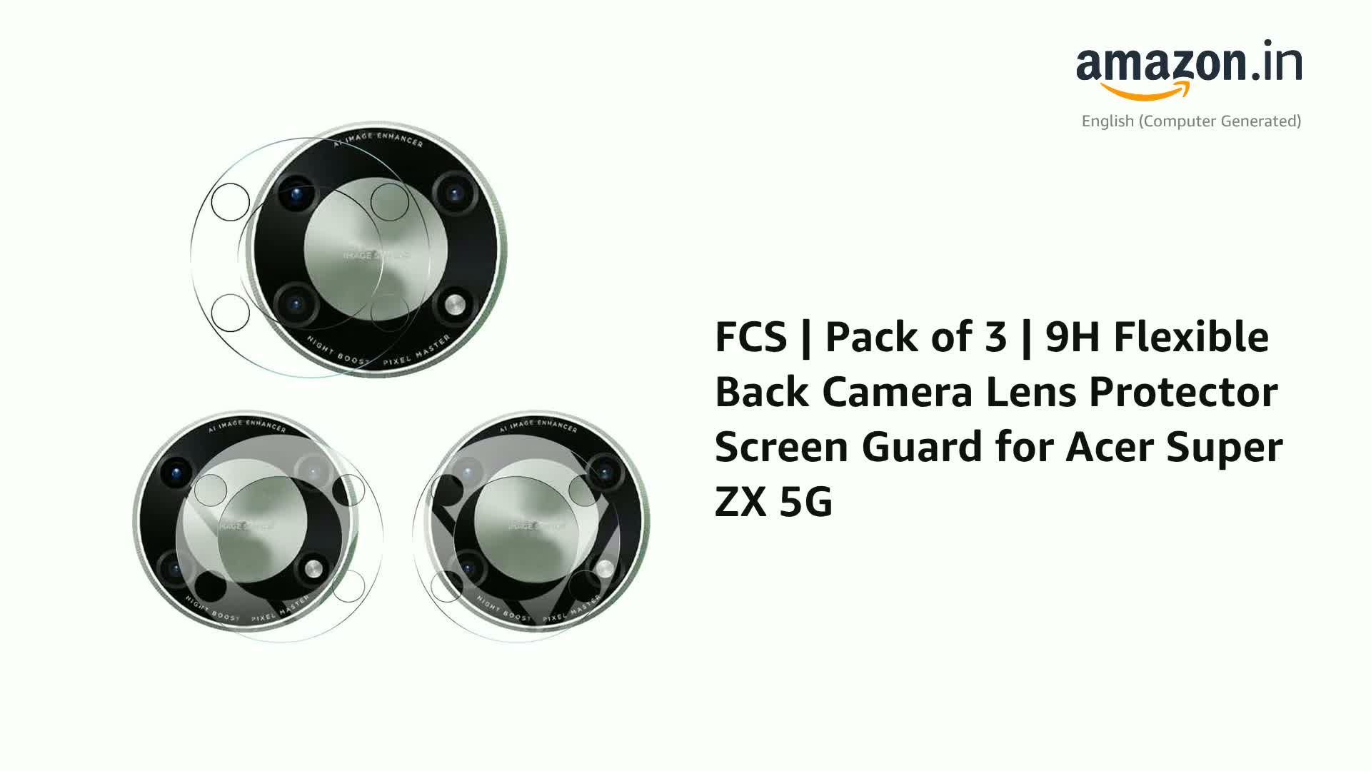 フカゲ ガラス クリア FCS | Pack of 3 | 9H Flexible Back Camera Lens Protector Screen