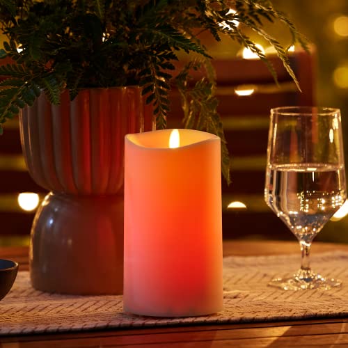 Image of Luminara Outdoor Flameless LED Coloring Changing Candle Melted Edge 3.75 inch x 7 inch Real Moving Flame Battery Operated Timer Plastic Weather-Resistant