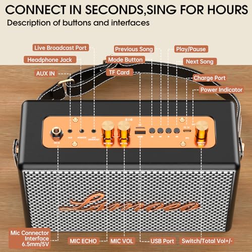 Image of Karaoke Machine for Adults,2 Wireless Microphones for Karaoke Speaker, Portable Microphone and Speaker Support Four-Channel Microphone Expansion for Home Party,Picnic,Car,Indoor /Vintage Gifts