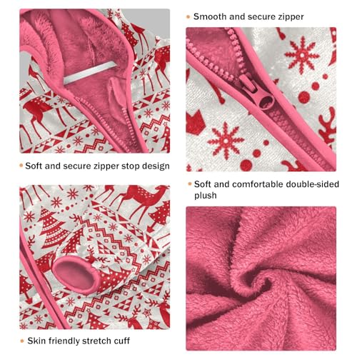 OTVEE Red Christmas Tree Deer Kids Hoodie Jacket Fall Spring Full Zip Warm Outwear Coat3