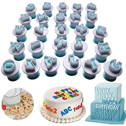 Techson 26 PCS Capital Letter Cookies Cutter, Mini Plastic Alphabet Fondant Cake Biscuit Plunger Mold, Baking Accessories Set (Uppercase Letters) Cover