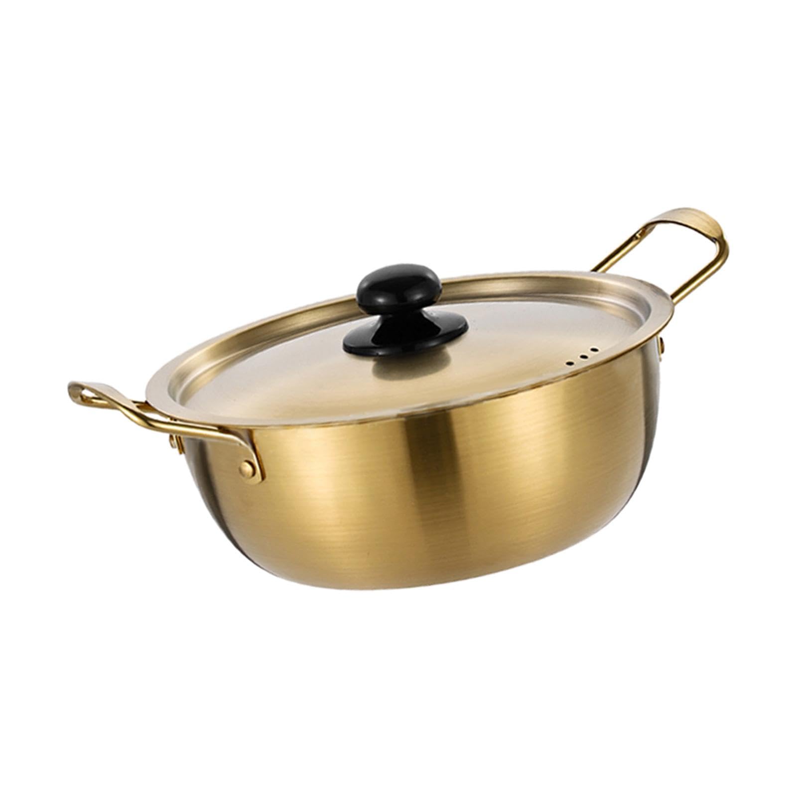 Pentolino Coreano Per Noodle Vctitil In Alluminio Antiaderente – 16 Cm, Doppio Manico, Dorato, Leggero, Ideale Per Zuppe E Pasta, Per Campeggio E Cucina
