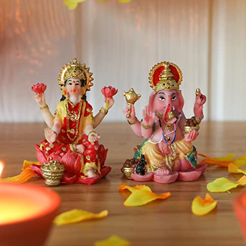 Estatua de Dios Hindú Ganesha y Lakshmi 2.5 pulg miniatura 3