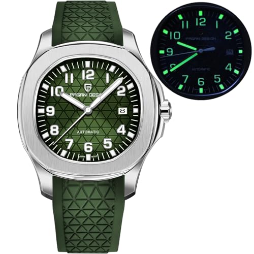 Pagani Design Automatic Men's Watch Miyota 8215 Mechanical Movement 41mm Stainless Steel Analog Wrist Watches for Men, Synthetic Sapphire Dial Glass, 100M Waterproof, Rubber Strap, Auto Date