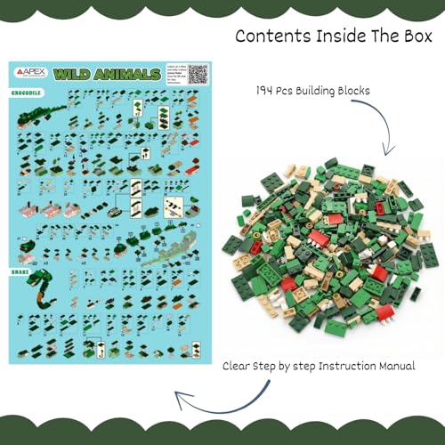 Image of Apex 3-in-1 Wild Animal Building Blocks Set- Build Crocodile, Chameleon or Snake (Single Model at a Time), 190+ Piece Kids Construction Toy, STEM Creative Blocks for Age 6+