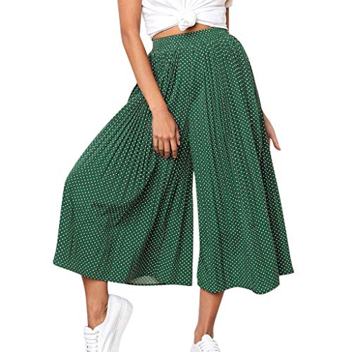 DEELIN Pantalons Longs Mode Vintage Femme Loisirs Confort Pantacourt Plissée Impression à Pois Chic Pantalon Évasé Taille Haute Pantalon Large Lâche Décontracté Cover