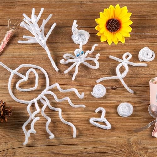 Image of 100Pc Pipe Cleaners Craft Set | Chenille Stem Fuzzy Sticks DIY Craft Supplies for Art Projects Activities, Decorations, Flower Making, Modeling & Sculpting (White)