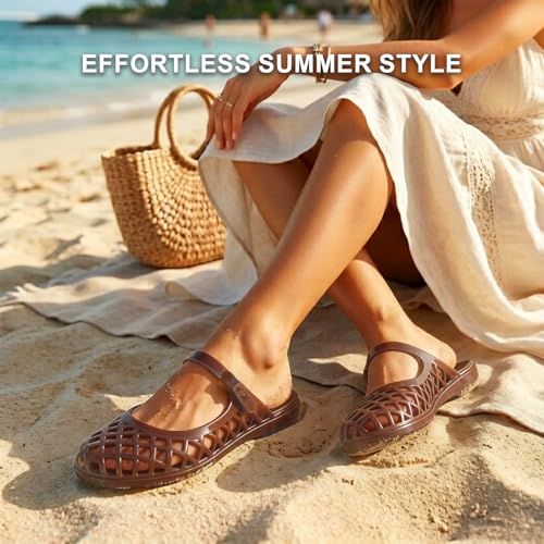 Image of MUSSHOE Women's Clear Jelly Sandals: Closed Toe Slingback Flats - Water-Friendly Summer Beach Shoes - Lightweight Easy-Clean Casual Sandals