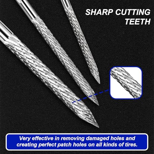 Image of Tire Reamer Drill Bit, 3Pcs /Set Multi Sizes Flat Tire Repair Tools Carbide Burr Drill Bit Carbon Steel Tire Patches Plug Cutters Tire Plug Repair Kit for Cars, Motorcycles, Trucks (3mm /4.5mm /6mm)