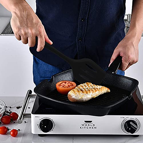 Image of Baskety Silicone Turner Spatula /Slotted Spatula, High Heat Resistant to 480F, Hygienic One Piece Design, Non Stick Rubber Kitchen Utensil for Fish, Eggs, Pancakes, Wok Black Pack of 1