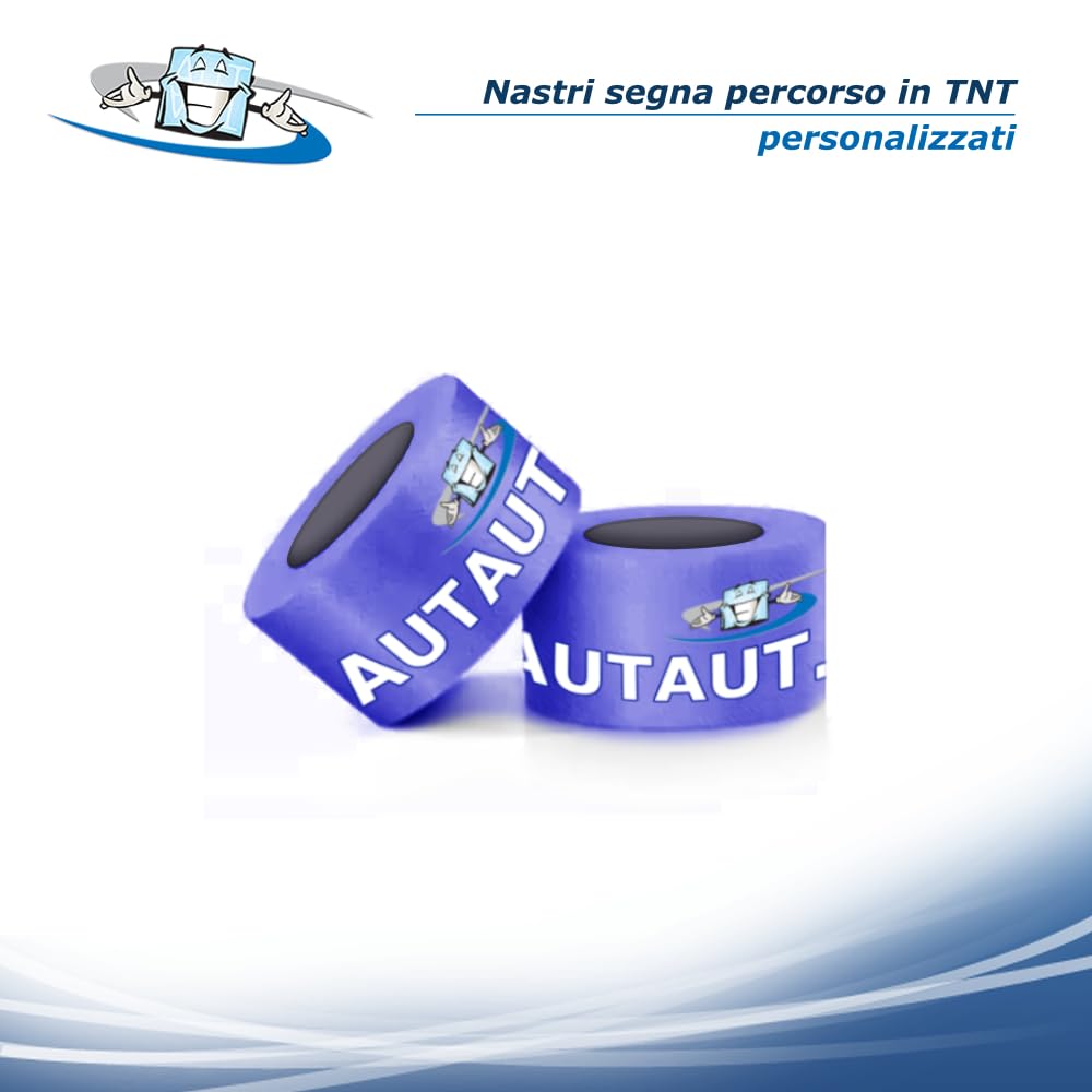 Confezione 4 pz. Nastri Segnaletici in Polietilene o TNT personalizzati - Rotoli 5/8 cm varie lunghezze - Segna percorso per Eventi sportivi, Delimitazione Aree, Cantieri, Sicurezza